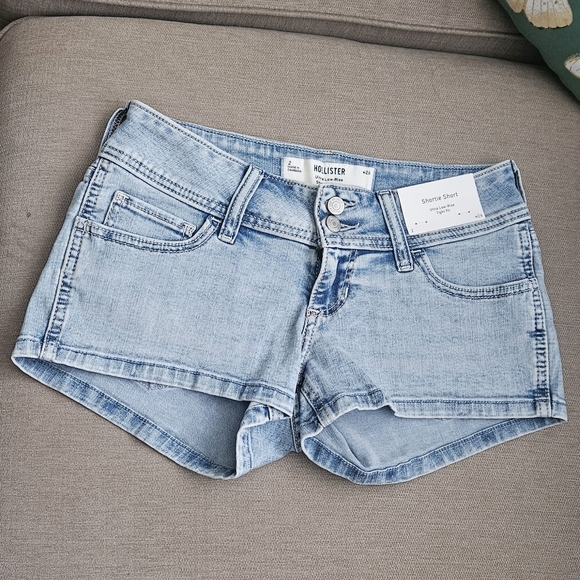 Hollister Pants - Hollister Shortie Short Ultra Low Rise Tight Fit Women's Light Blue Denim Shorts